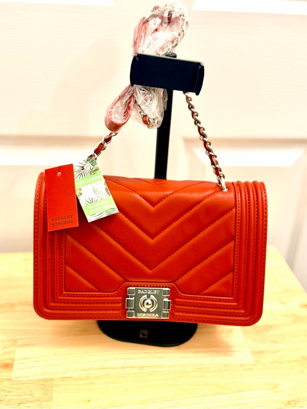 Badgley Mischka Orange Quilted Chain Shoulder Bag
